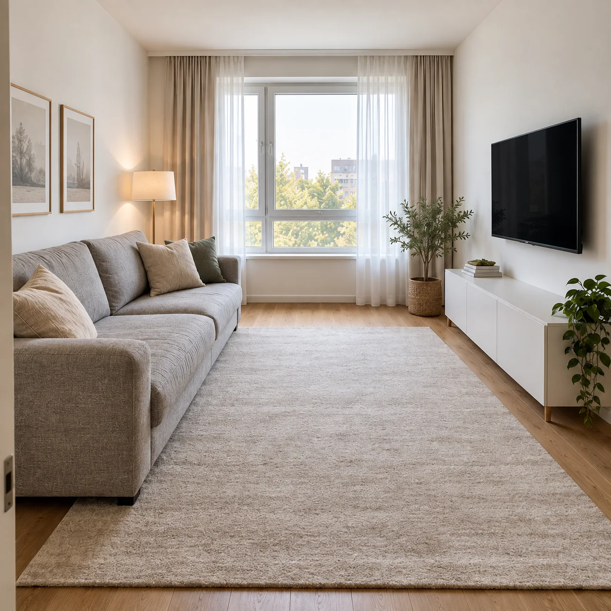 AI-assisted minimalist living room concept visualization for the apartment project